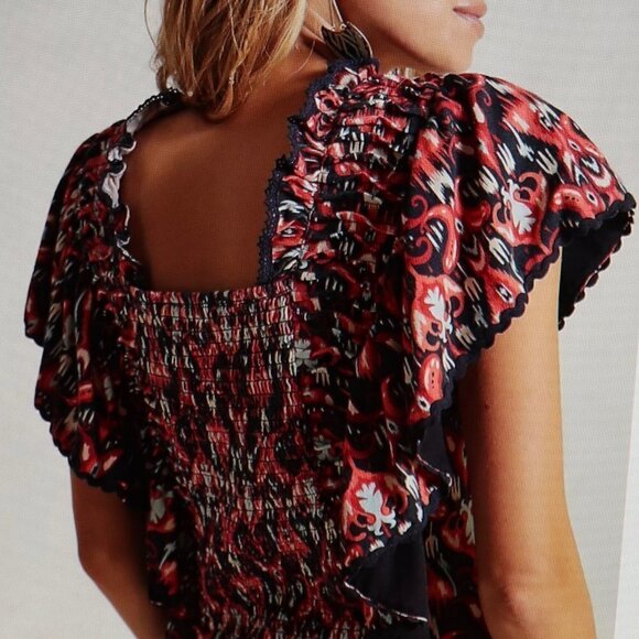 Anthropologie  Let Me Be Smocked Crop Top Size L - Picture 2 of 4